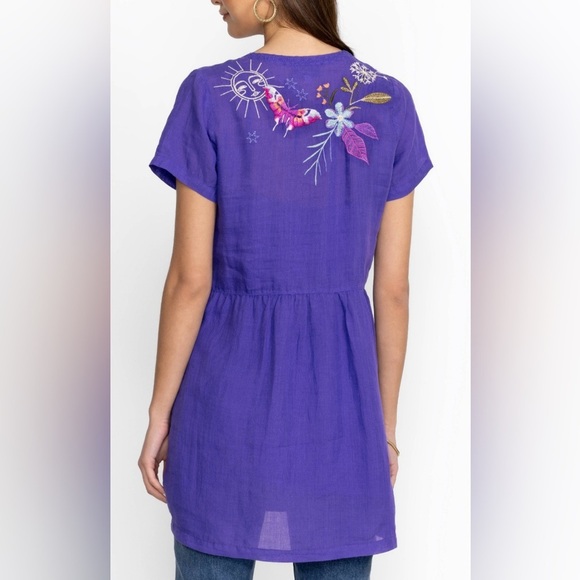 Johnny Was floral embroidered Nila blue tunic button  dress XXS fits XS/S - Picture 2 of 15